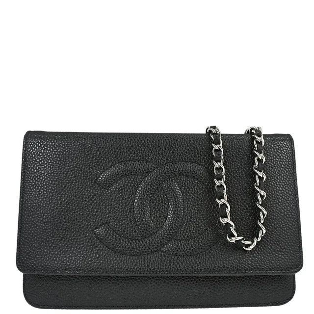 Chanel 2012 Black Caviar Skin Timeless WOC Wallet on Chain Bag in Black Caviar leather from AMORE Vintage Tokyo