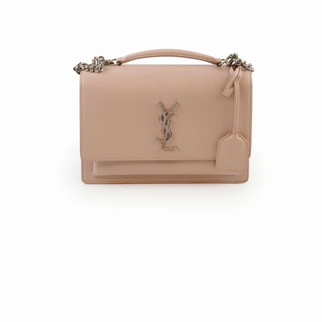 Saint Laurent Sunset Medium Chain Bag Light Pink in Pink Leather from The Purse Affair