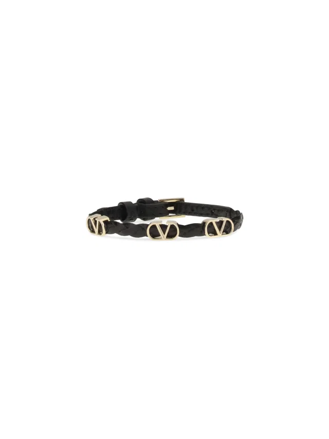 Valentino Garavani Vlogo Signature Braided Leather Bracelet — Black Calf Bos Taurus Bracelets in Black Leather from HEWI