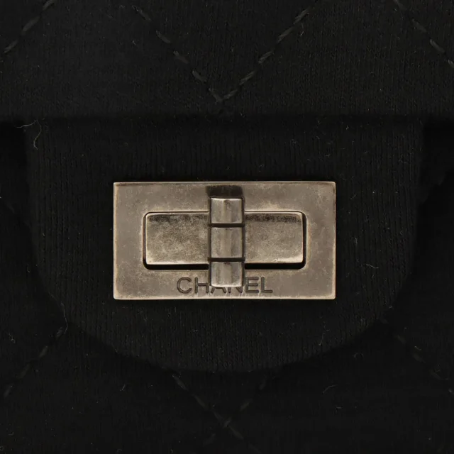 Chanel Around 2009 cotton double flap 2.55 chain shoulder bag Black from VINTAGE QOO TOKYO, photo 7 of 14