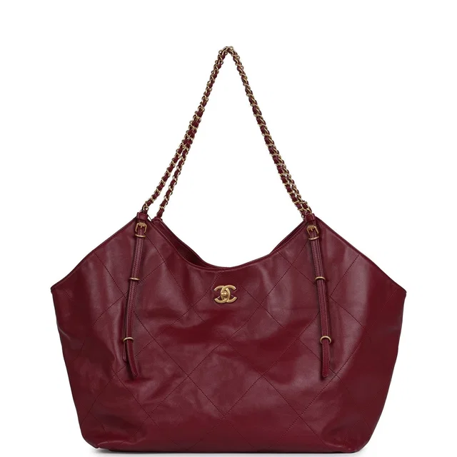 Chanel Maxi Coco Shopping Bag Burgundy Shiny Calfskin Antique Gold Hardware in Burgundy Calfskin from Madison Avenue Couture