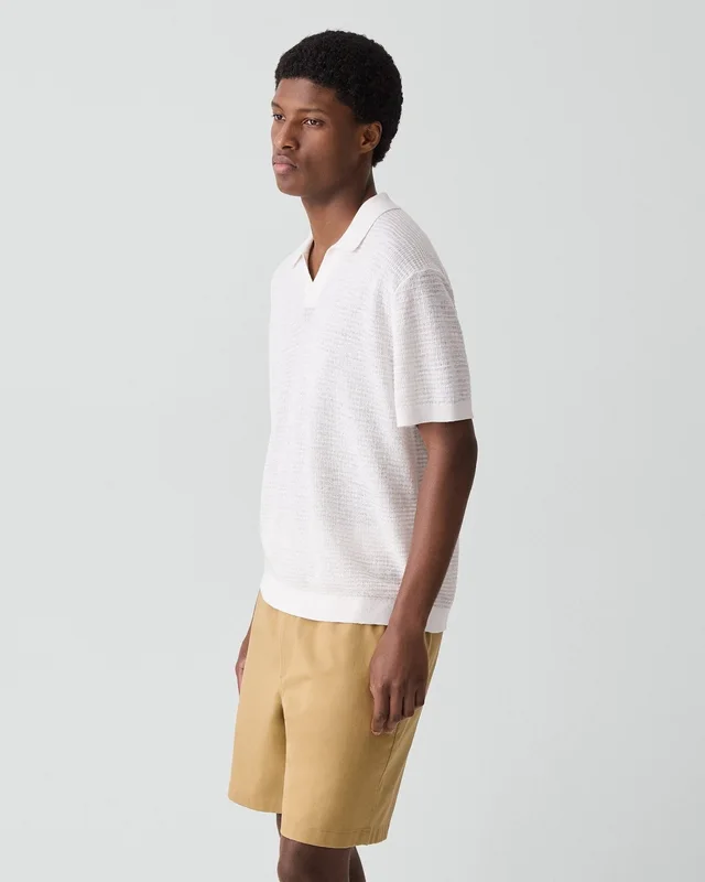 Theory Brenan Polo Shirt in Pacific Linen in WINTER IVORY 65% Linen, 23% Cotton, 12% Polyester; Exclusive Of Elastic, photo 9 of 12 from Theory