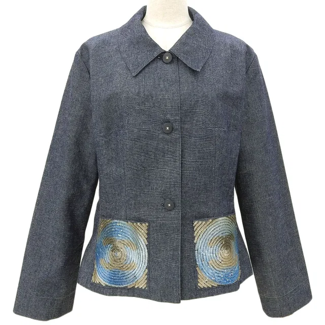 Chanel 2000 Denim Sequin CC Mark Button Jacket #42 Indigo in Denim from VINTAGE QOO TOKYO