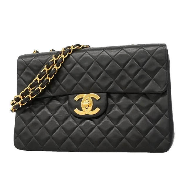 Chanel Shoulder Bag Maxi Quilted Lambskin Black Gold in Black Lambskin from The Reluxe