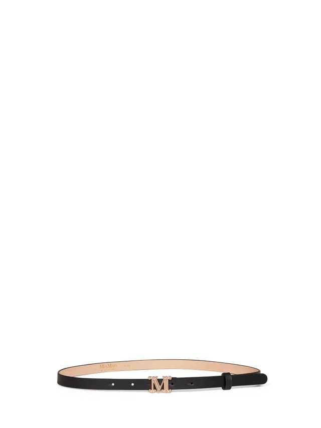Max Mara Calf Leather With M Monogram Buckle Belt — Gray Polyamide in Grey Calfskin from HEWI