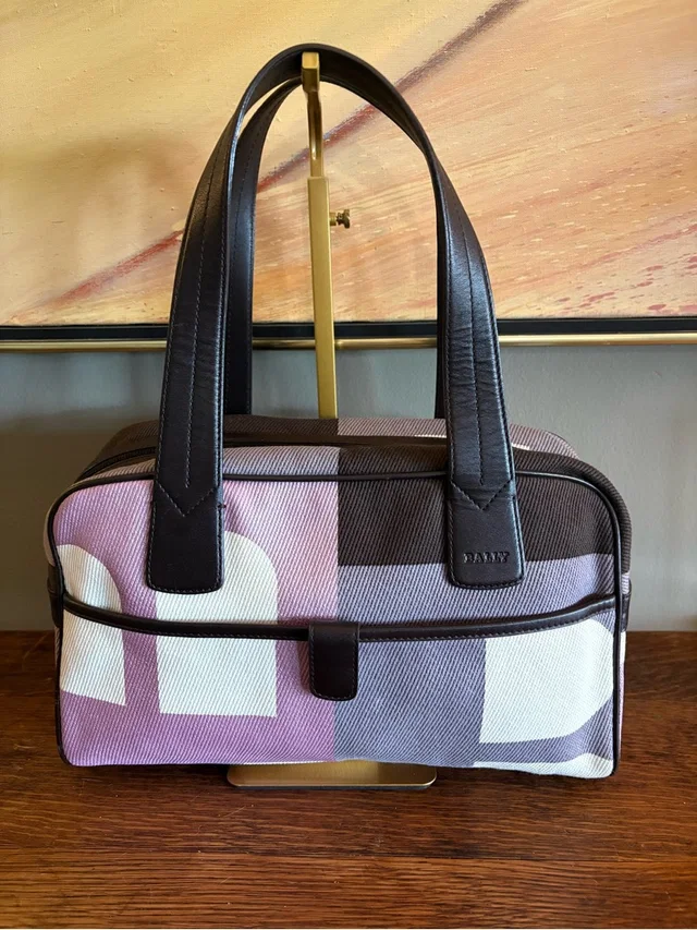 Bally Biagio "Busy B" Purple Monogram Canvas Satchel Bag - Pristine Unused Cond! in pink|red|brown Coated canvas from Poshmark