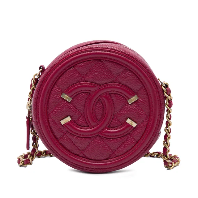 Red Chanel Caviar CC Filigree Round Crossbody in Red Caviar leather from Designer Revival
