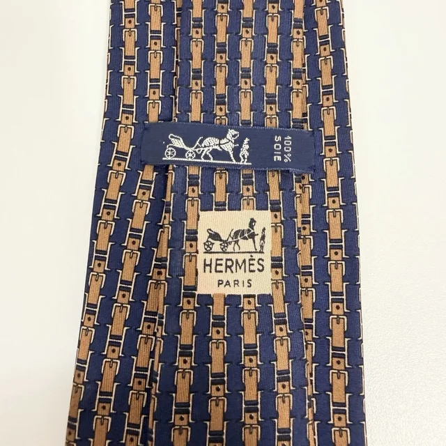 Hermès Tie Equestrian Belt Buckle "H" Logo Navy & Brown Silk 722 Fa 3 /8" X 54" in blue Silk from Poshmark, photo 1 of 1