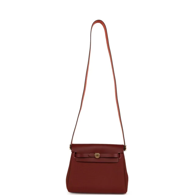 Hermès Herbag Zip 20 Mini Rouge H Toile Militaire Canvas and Vache Hunter Gold Hardware in Burgundy Canvas from Madison Avenue Couture, photo 6 of 10