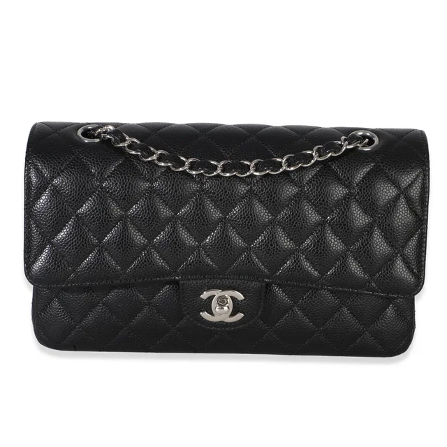 Chanel Black Quilted Caviar Medium Classic Double Flap Handbag Leather in Black Caviar leather from HEWI