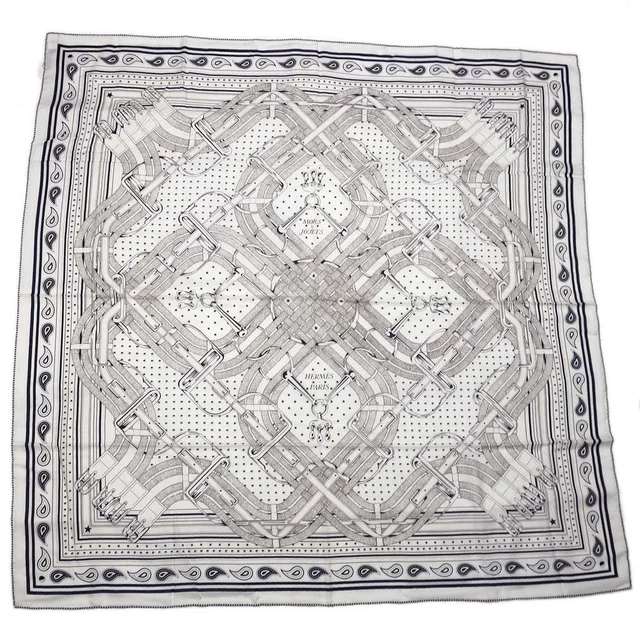 Hermès Carre 140 Mors a Jouets Bandana White Shawl Cashmere Silk Scarf in White Silk from The Reluxe
