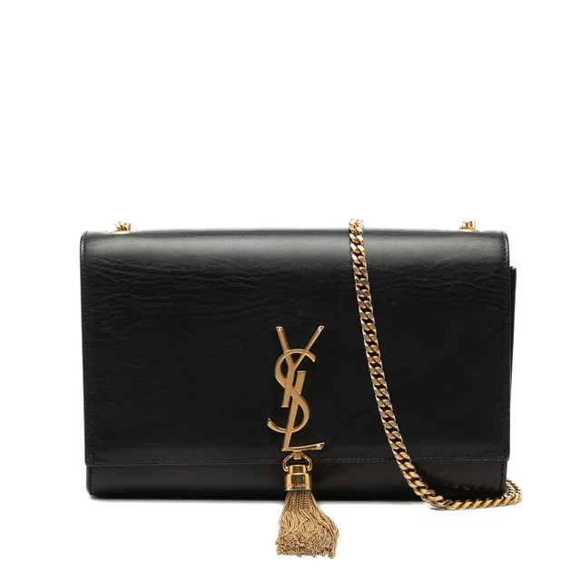 Black Saint Laurent Medium Smooth Calfskin Classic Monogram Kate Tassel Crossbody in Black Calfskin from Designer Revival