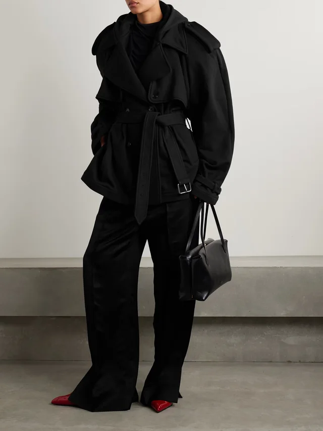 MARIE ADAM-LEENAERDT Hooded double-breasted belted cotton-jersey jacket in Black, photo 2 of 2 from NET-A-PORTER (Canada)