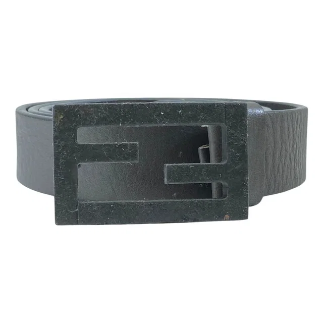 Fendi FF Logo Buckle Belt Leather Gray in Grey Leather from The Reluxe