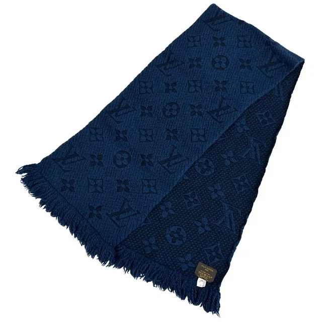 Louis Vuitton Scarf Shawl Monogram Wool Echarpe Logomania Anthracite Navy Warm in Navy Wool from The Reluxe