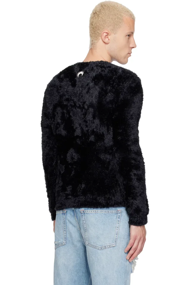 Marine Serre Black Wild Fluffy Knit Crewneck Sweater, photo 3 of 3 from SSENSE