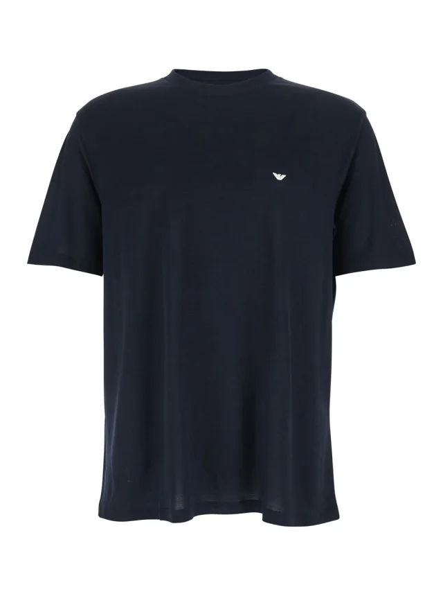 Emporio armani Blue T-Shirt 'REG FII ACQUILA A PETTO LIOCEL' with Logo on the Front in Lyocell and Cotton for Men in Blue 70% Lyocell 30% Cotton from Gaudenzi…, photo 1 of 1