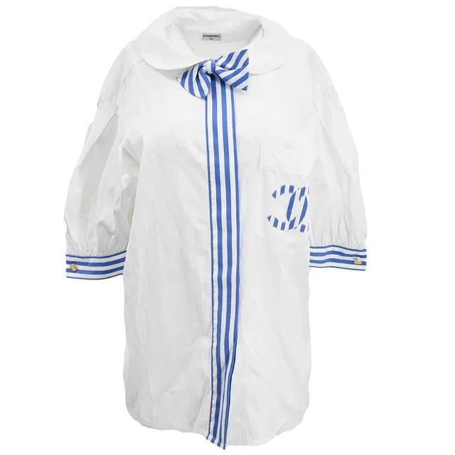 Chanel Short Sleeve Shirt White in White from AMORE Vintage Tokyo