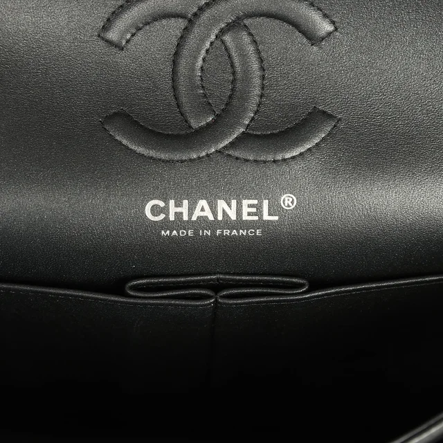 Chanel Small Classic Double Flap Bag So Black Iridescent Lambskin Black Hardware in Black Lambskin from Madison Avenue Couture, photo 8 of 9