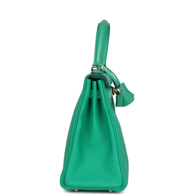 Hermès Kelly Retourne 25 Menthe Togo and Varanus Niloticus Lizard Touch Permabrass Hardware in Togo leather from Madison Avenue Couture, photo 3 of 9