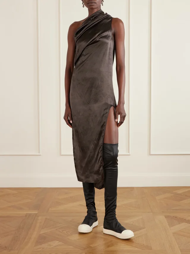RICK OWENS Athena one-shoulder satin midi dress in Brown, photo 2 of 2 from NET-A-PORTER (Canada)