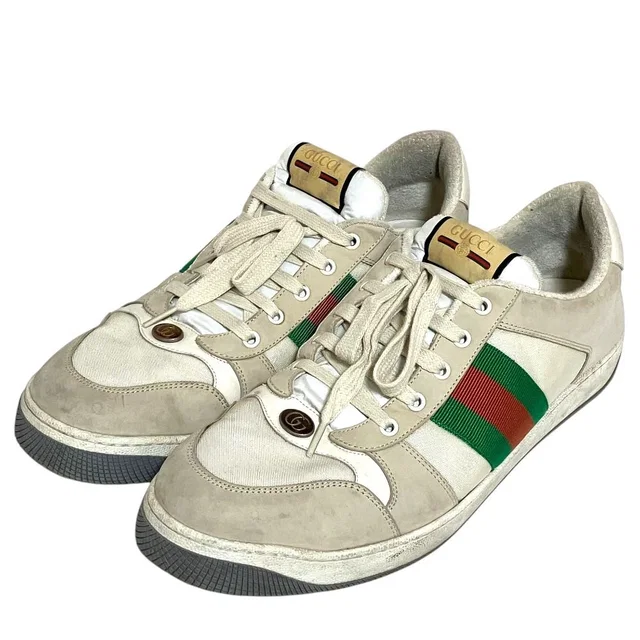 Gucci Web Line Sherry Screener Low Cut Leather Sneakers 14 33 White Beige in White Leather from The Reluxe