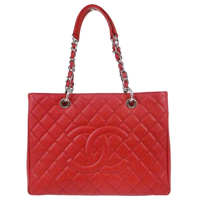 Chanel 2012-2013 Red Caviar Skin Grand Shopping Tote GST Chain Handbag in Red Caviar leather from AMORE Vintage Tokyo