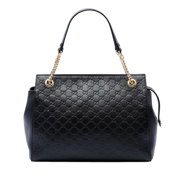 Black Gucci Medium Guccissima Soft Signature Tote in Black Leather from Designer Revival