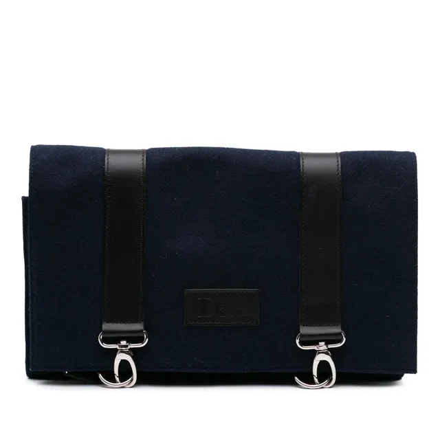 Blue Dior Felt Travel Organizer Clutch in Blue Leather from Designer Revival