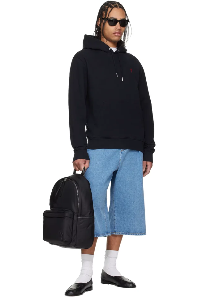 AMI Paris Black Cotton Red Ami de Coeur Hoodie, photo 4 of 4 from SSENSE