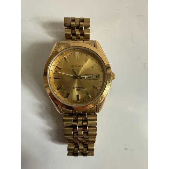 Seiko Sports Watch Men Gold Dial Gold Tone Daydate Round 7n43-8b49 in gold from Poshmark