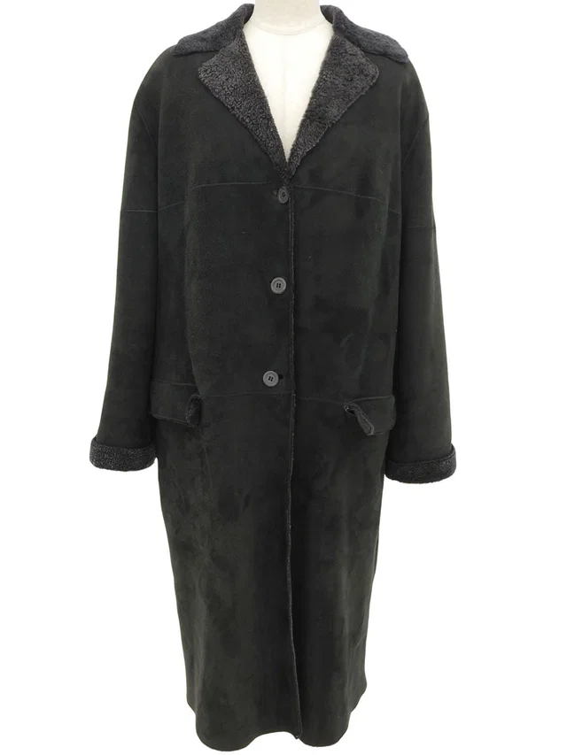 Loewe Mouton Logo Button Coat #38 Black in Black Lambskin from VINTAGE QOO TOKYO