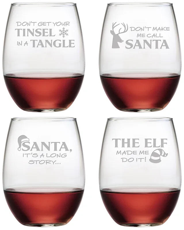 Susquehanna Glass Holiday Hijinks Set of 4 Stemless Wine Glasses 21oz, image 1 of 1 from Rue La La