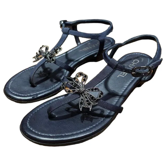 Chanel Navy Leather Sandals 37 in Navy Leather from HEWI