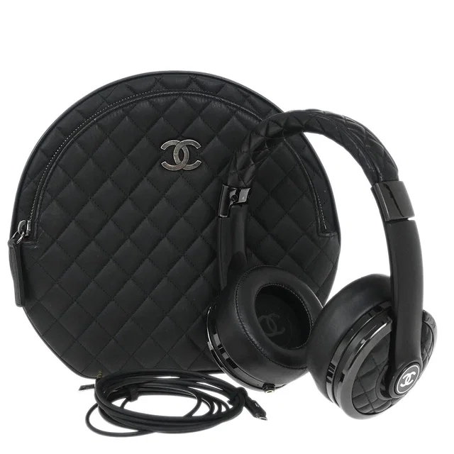 Chanel x Monster Wireless Headphones with Storage Bag Black in Black Lambskin from AMORE Vintage Tokyo