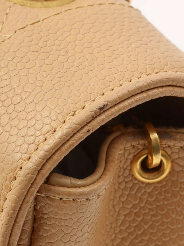 Chanel Circa 1995 Caviar Skin Diana Flap Chain Bag 22cm Beige in Beige Caviar leather from VINTAGE QOO TOKYO, photo 15 of 15