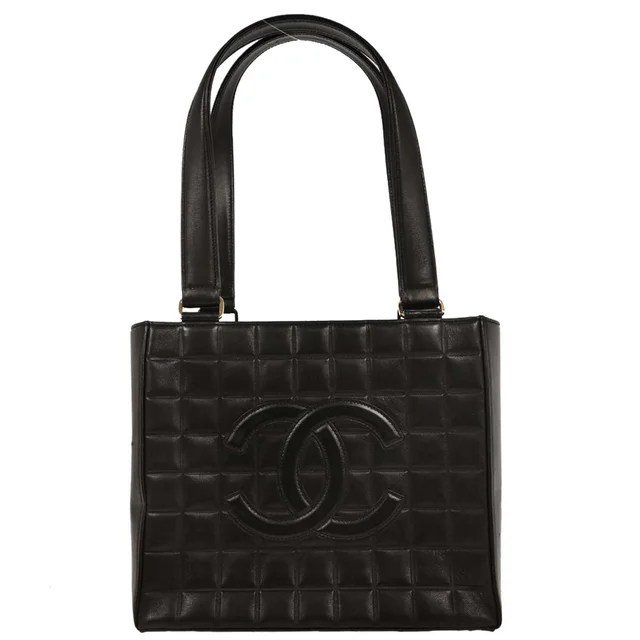 Chanel 2002-2003 Black Lambskin Choco Bar Tote Shoulder Bag in Black Lambskin from AMORE Vintage Tokyo