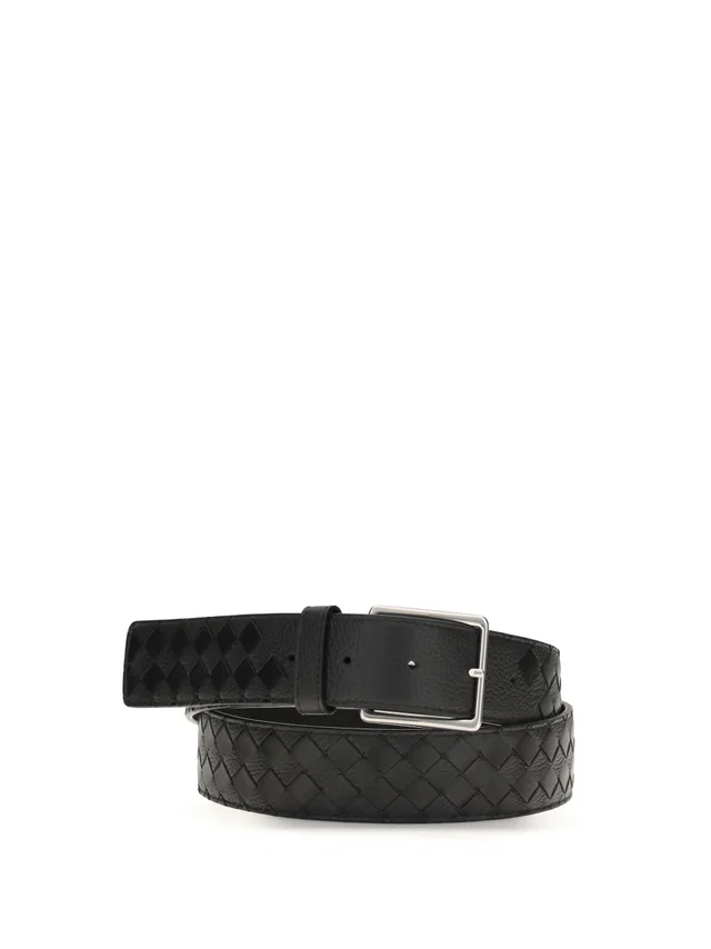 Bottega Veneta Intreccio Belt — Black Lambskin in Black Lambskin from HEWI