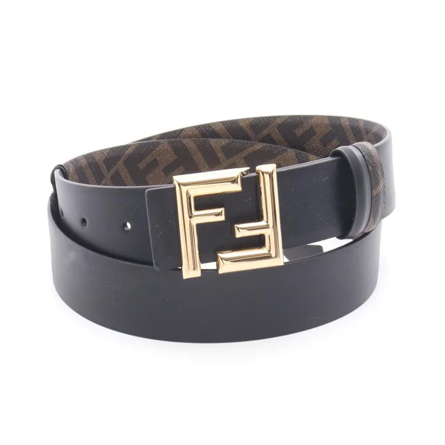 Fendi Belt Round FF Reversible Black Leather in Black Leather from The Reluxe