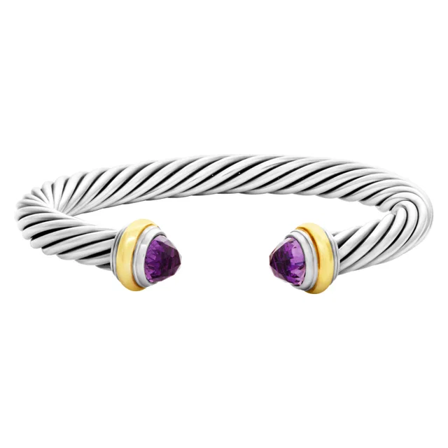 David Yurman Cable Classics bracelet with amethyst and 14K gold, 7mm in Purple Yellow Gold, Sterling Silver from Gray And Sons