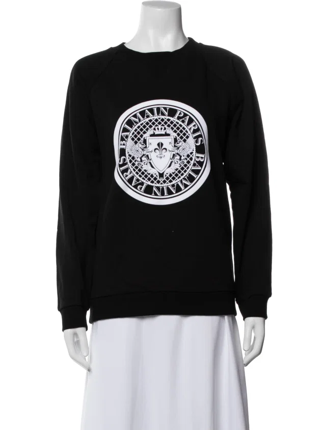 Balmain Graphic Print Crew Neck Sweatshirt in blue from The RealReal