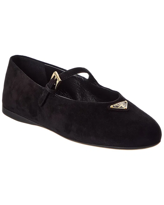 Prada Triangle Logo Suede Ballerina Flat, image 1 of 1 from Gilt