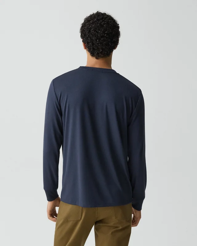 Theory Essential Long-Sleeve Tee in Anemone Modal Jersey in BALTIC 72% Modal, 23% Recycled Polyester, 5% Spandex, photo 10 of 12 from Theory