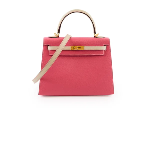 Hermès Kelly 25 Rose Azalee in White Epsom leather from The Purse Affair