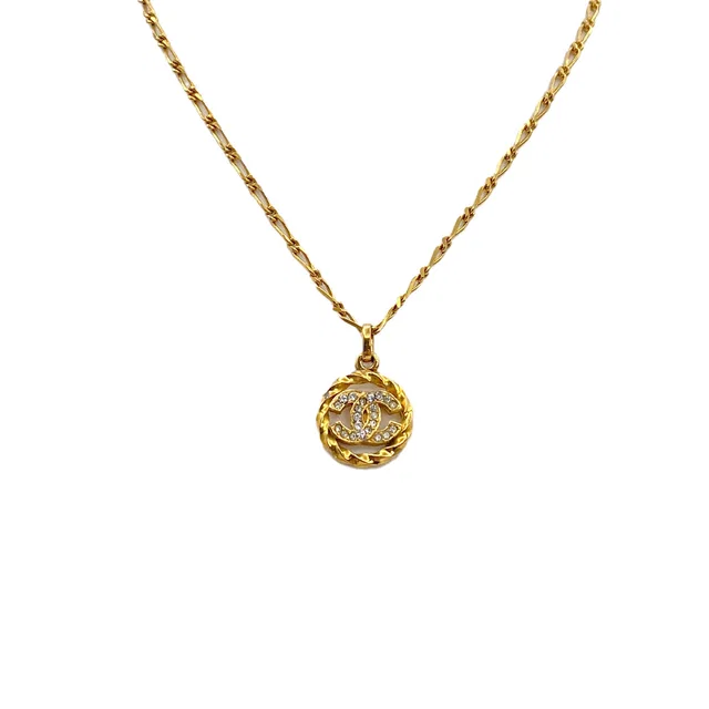 Chanel Vintage Necklace Rhinestone Cocomark Gold Accessory in Gold from Luxury Promise
