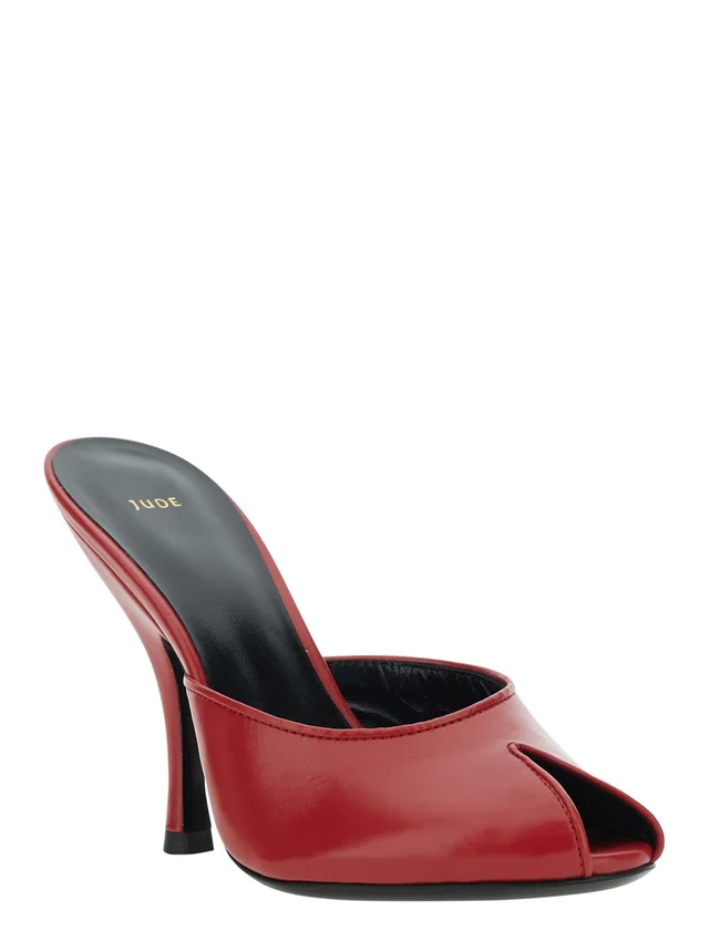 JUDE 'Date' Red Heel Sandals with Cut-out Toe in Leather Women in Red 100% Lambskin, photo 4 of 8 from Gaudenzi Boutique