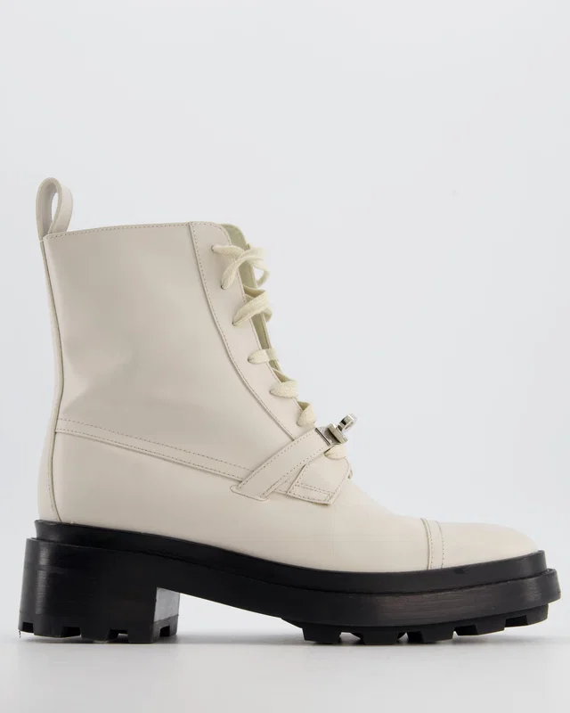 Hermès Cream Funk Ankle Boots with Palladium Kelly Buckle Size EU 39 in White from Sellier