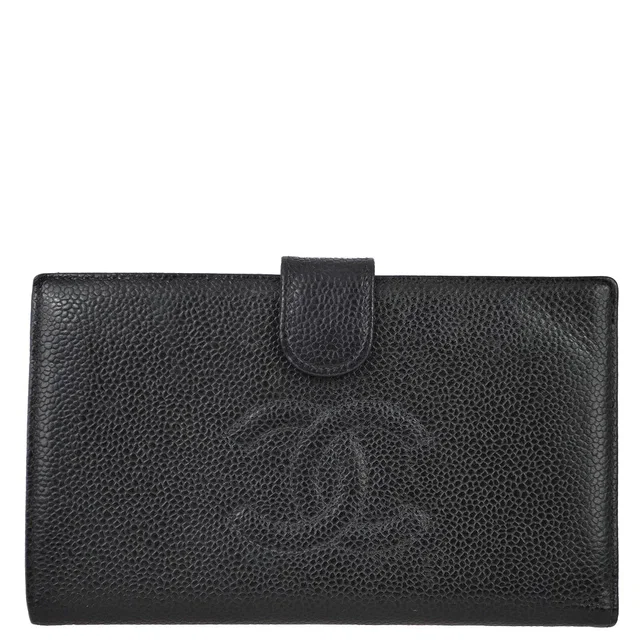 Chanel 2000-2001 Black Caviar Long Wallet Purse in Black Caviar leather from AMORE Vintage Tokyo