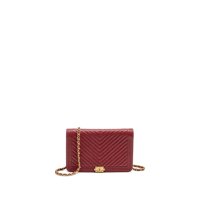 Chanel Boy Wallet on Chain Chevron Caviar Red GHW in Red Caviar leather from EMIER