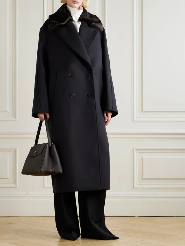RÓHE Ezra double-breasted plush-trimmed wool-blend coat in Blue, photo 2 of 2 from NET-A-PORTER (Canada)